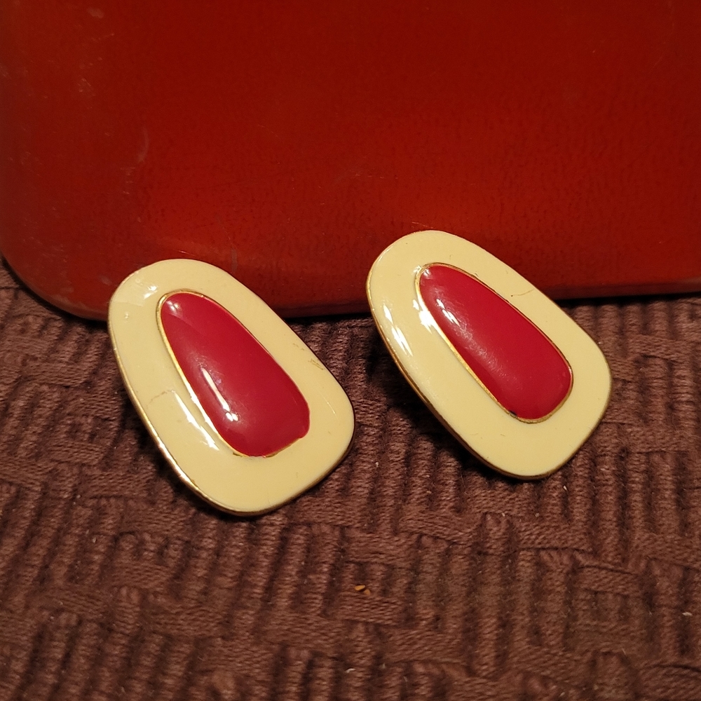 Red with white earrings